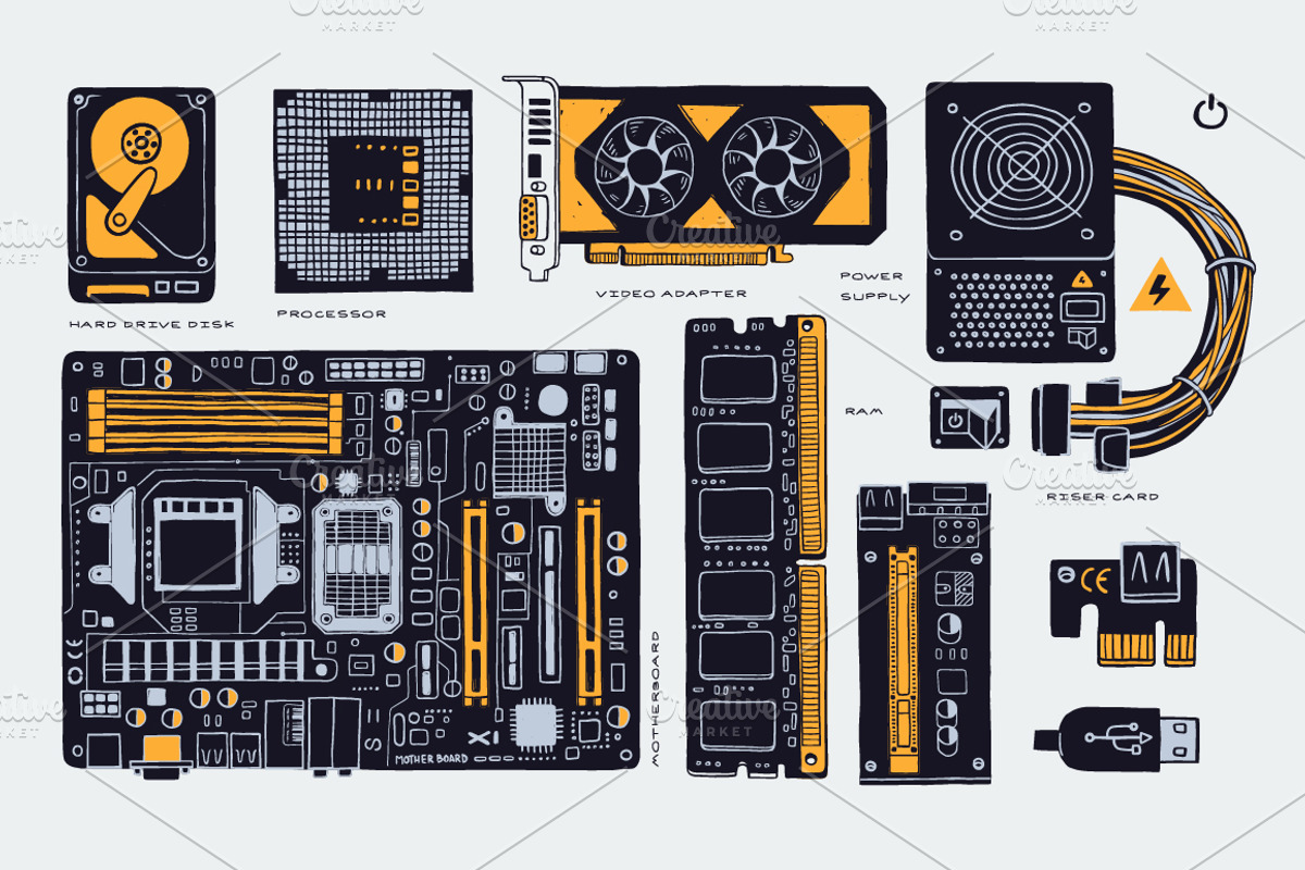 Computer parts, a Decorative Illustration by Poloviiinkin