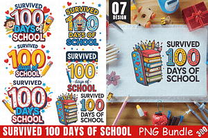 Survived 100 Days of School PNG Bund, a Graphic by Cut File