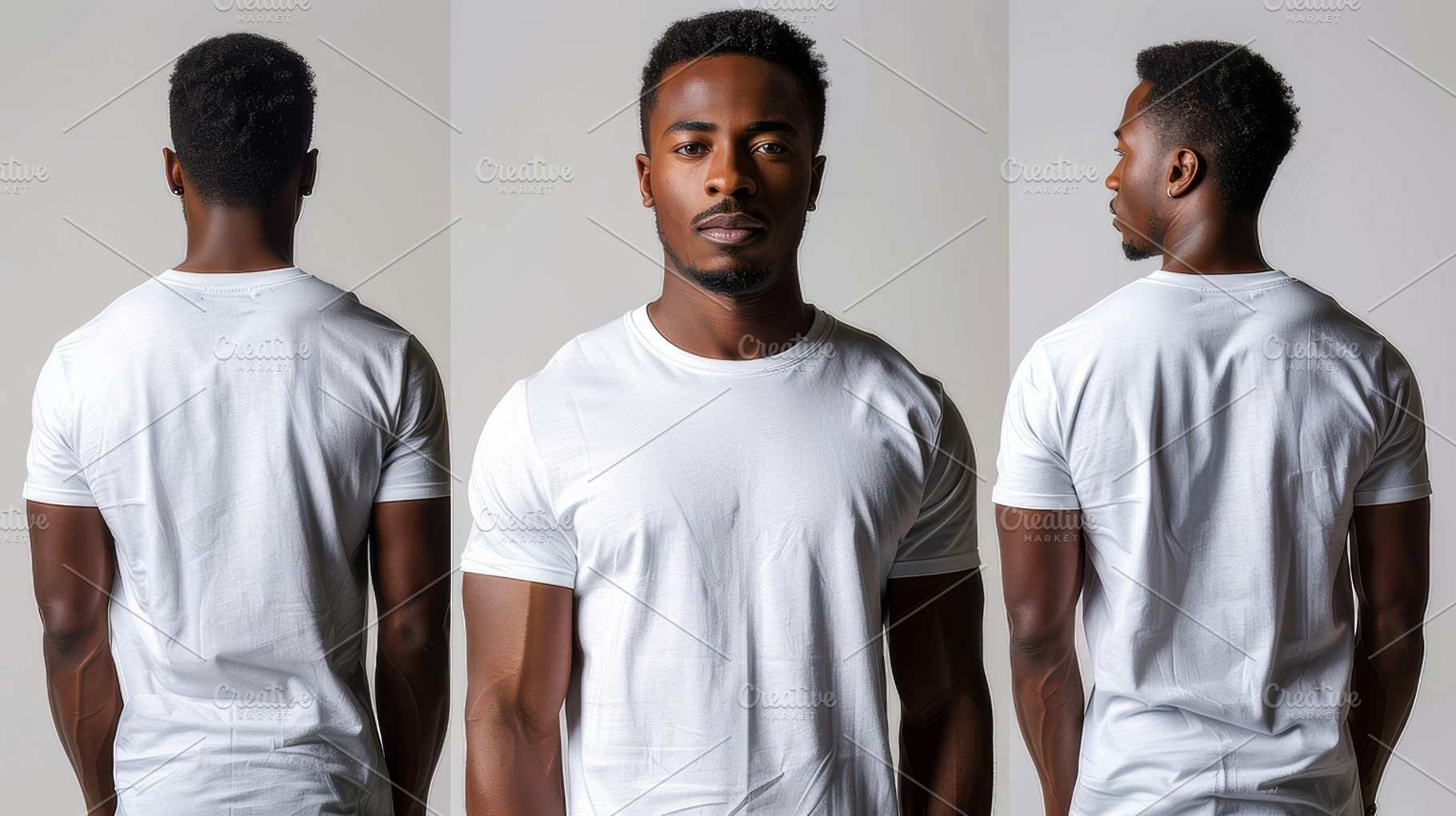 Collage of Man in Stylish White T-Shirt from Different Angles, a Photo by AS photostudio