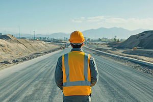 Construction worker wearing uniform and building highway road, an Industrial Photo by AlyaAnd