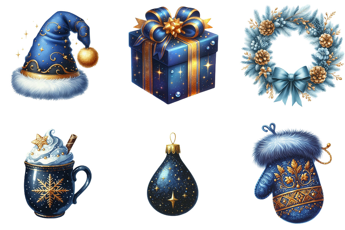 Blue and Gold Christmas Clipart, an Illustration by DreamArtGraphic (Photo 2 of 5)