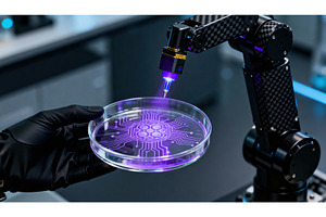 Robotic arm holding petri dish with, a Technology Photo by tilialucida