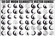 50 Cat Moon Silhouette Vector Bundle, an Illustration by jahid234 (Thumbnail 1 of 51)