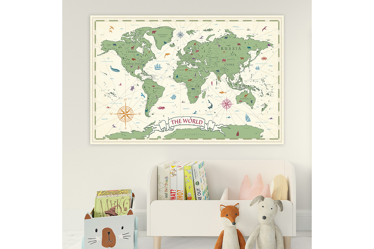 Vintage Kids World Map - Vector, a Graphic by PorcuPen Works (Photo 5 of 6)