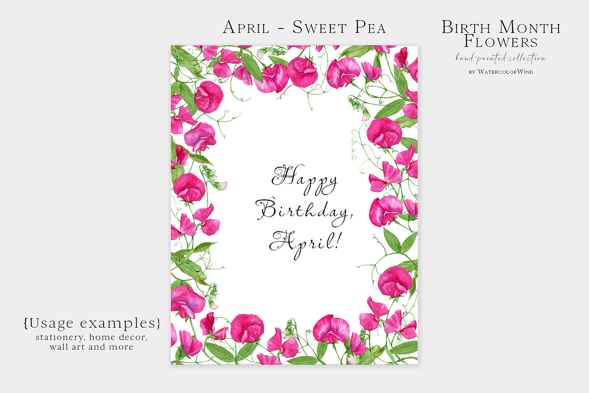 Sweet Pea Birth Month Flower Clipart, an Illustration by WatercolorWind (Photo 6 of 6)