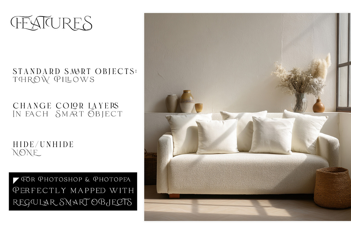 Throw Pillows with Smart Objects, a Mockup by mock-ups (Photo 3 of 12)