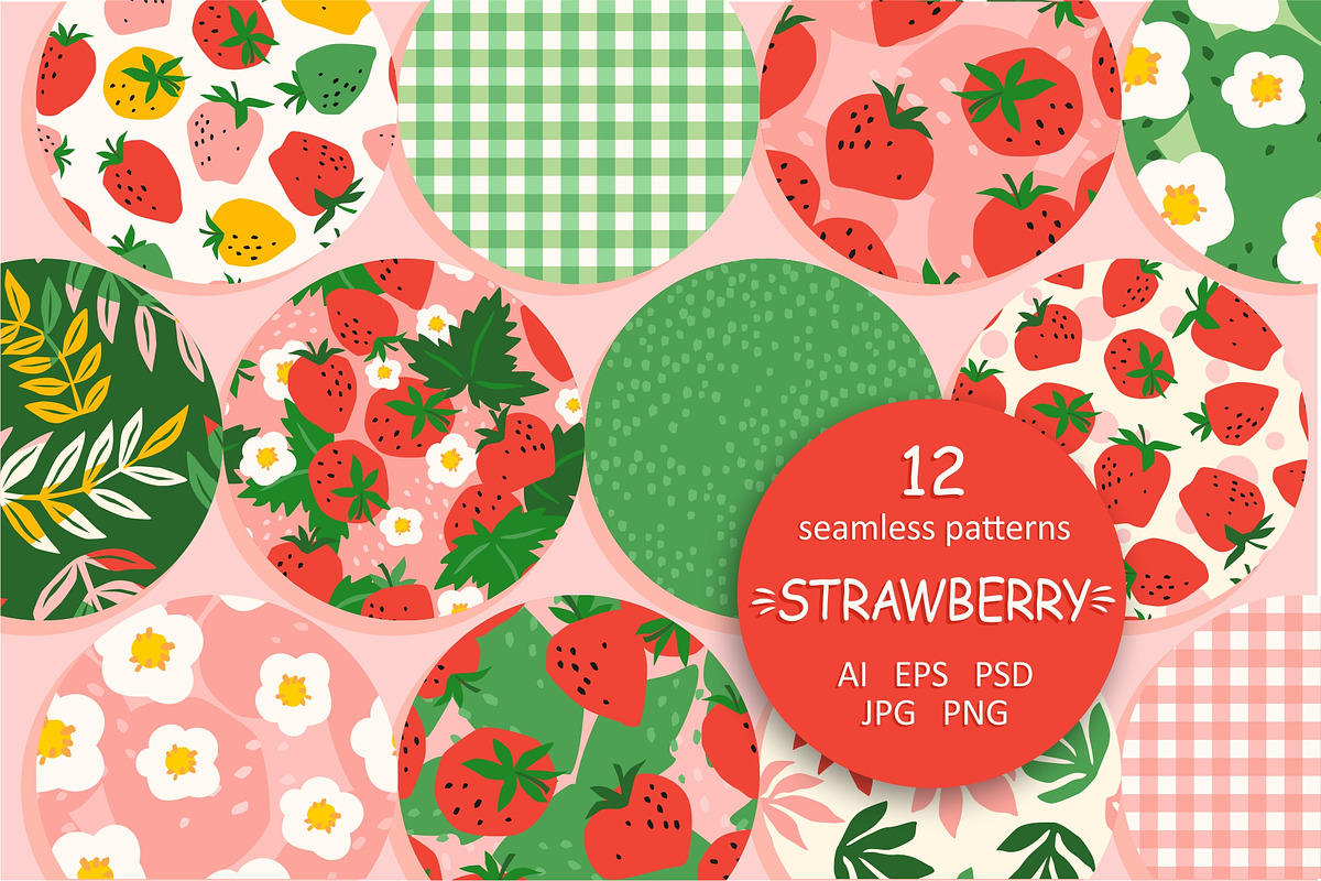 Strawberry. 12 seamless patterns, a Pattern Graphic by Nadia Grapes (Photo 1 of 6)