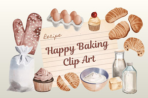 Watercolor Baking Clipart Bundle