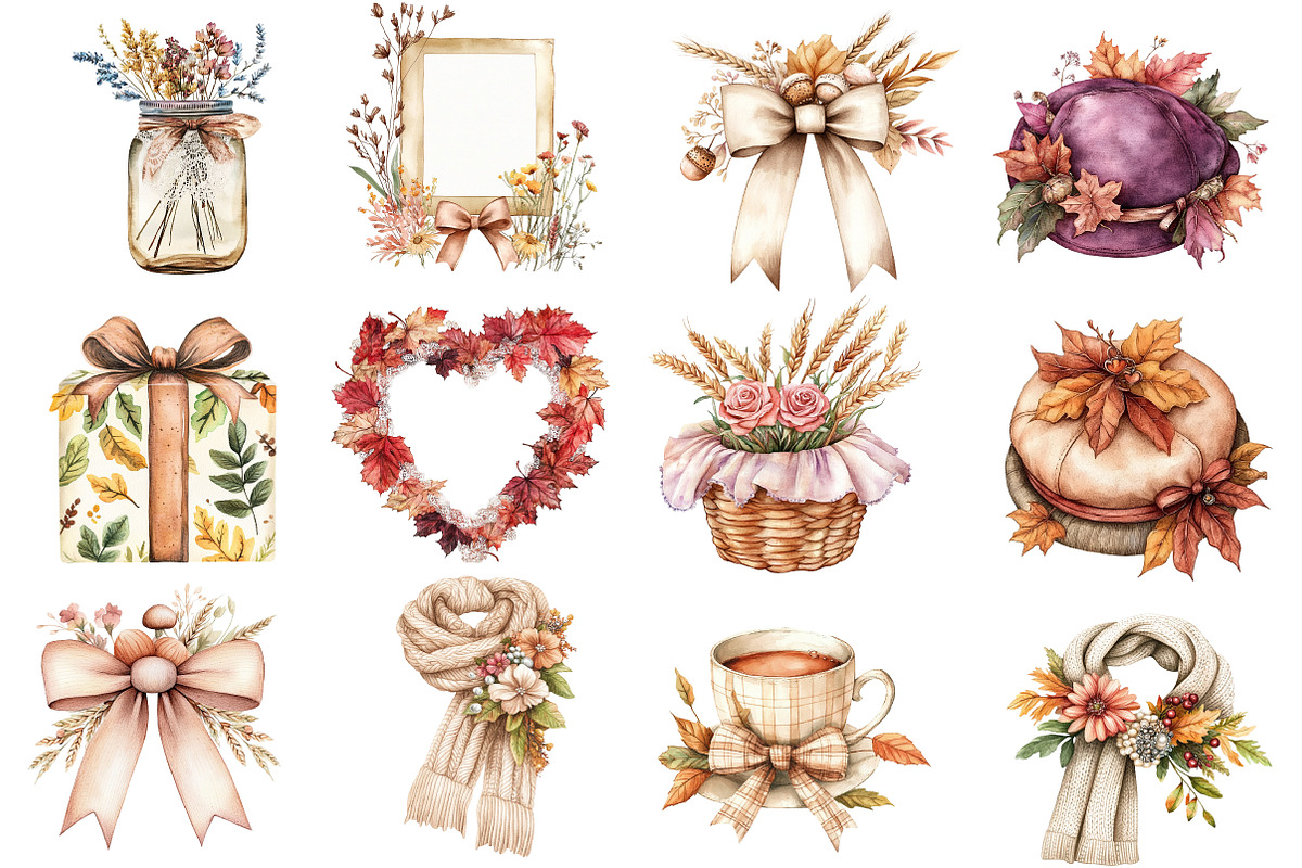 Peach Colored Autumn Clipart, an Illustration by Watercolor design (Photo 2 of 5)
