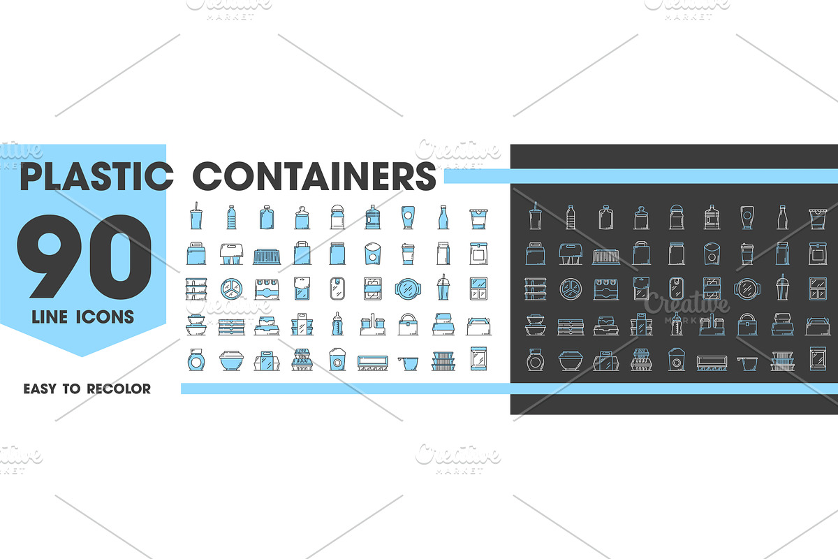 Plastic containers and package icons, a Food Illustration by Vector Tradition