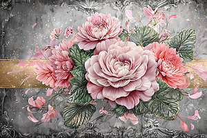 Digital Pink Roses on Grey Marble, an Illustration by Liubovi Samoilova SHOP