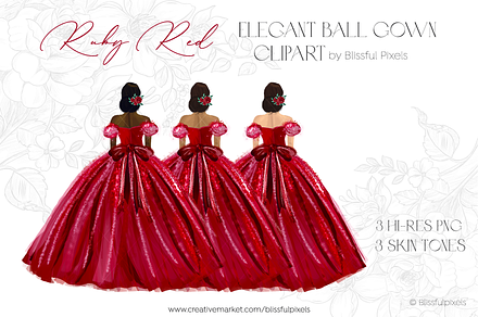 Red Princess Ball Gown Dress Clipart