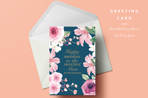 Pink & Navy Blue Greeting Card