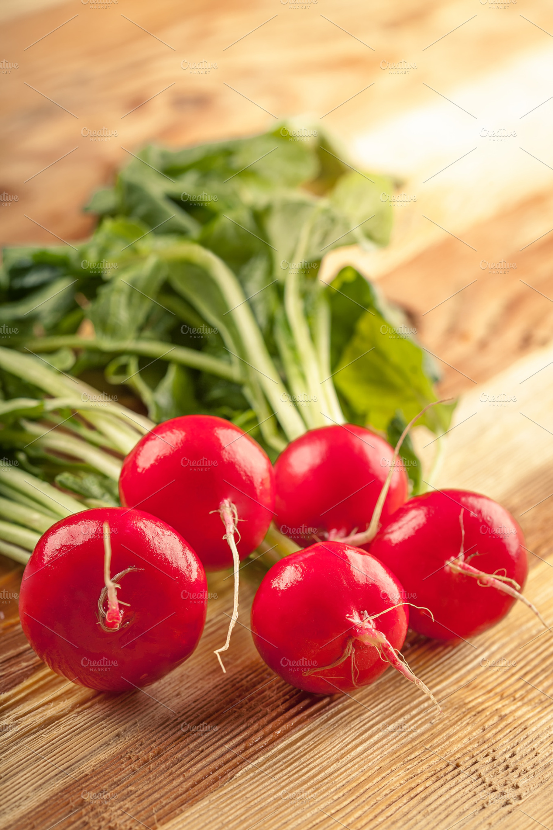 Fresh red radishes containing background, close, and closeup