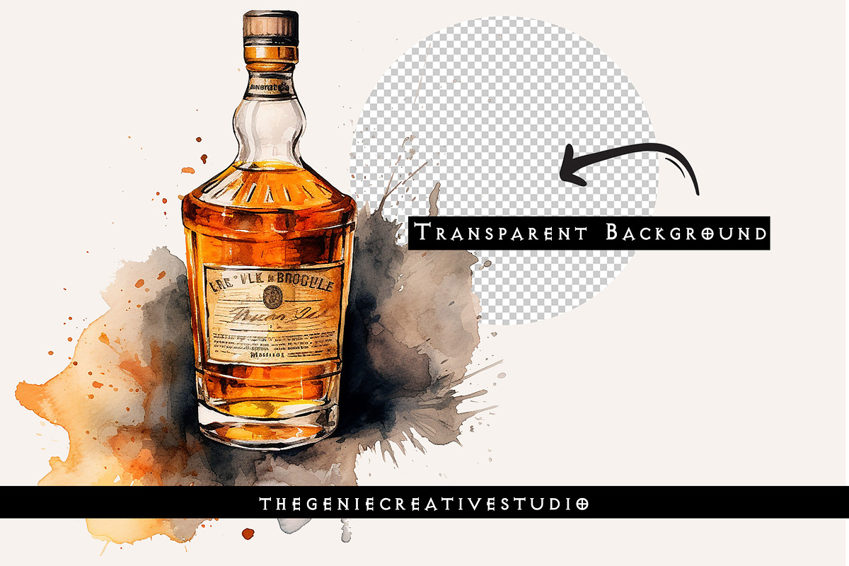 Watercolor PNG Whiskey Clipart, a Food Illustration by Geniecreativestudio (Photo 2 of 9)