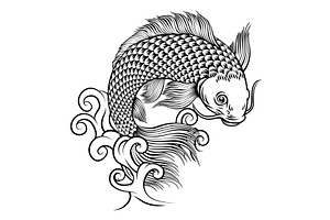 Koi Carp Fish Vintage Japanese, an Animal Illustration by Christos Georghiou