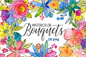 Watercolor Bouquets Of Flowers