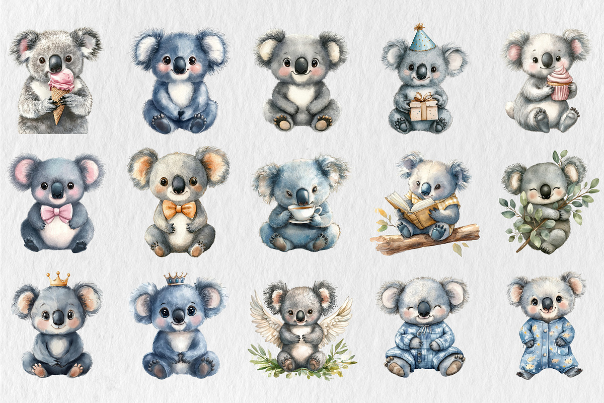 Cute Koala Clipart Bundle, an Animal Illustration by Rose Art (Photo 3 of 4)