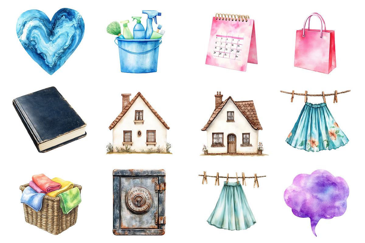 Watercolor Planner Clipart, a Seasonal Illustration by designcity5 (Photo 3 of 5)