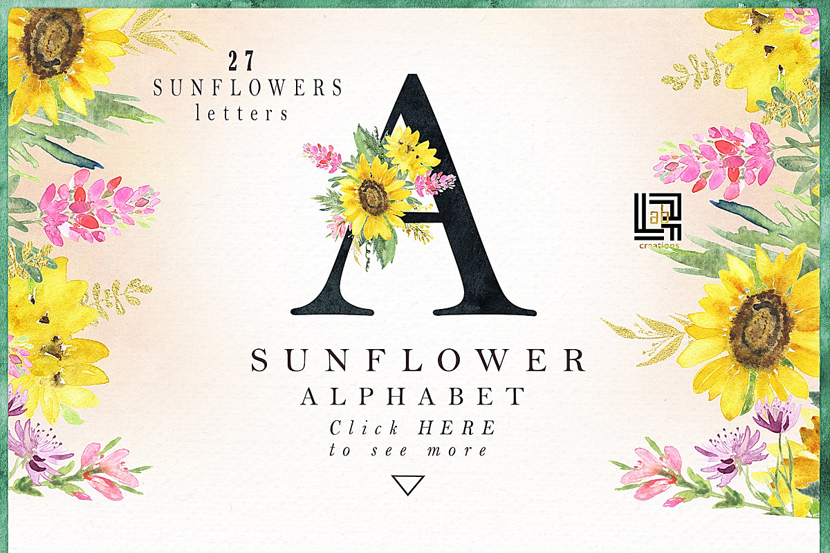 -50% Sunflowers watercolor flowers, a Texture Illustration by LABFcreations (Photo 4 of 11)