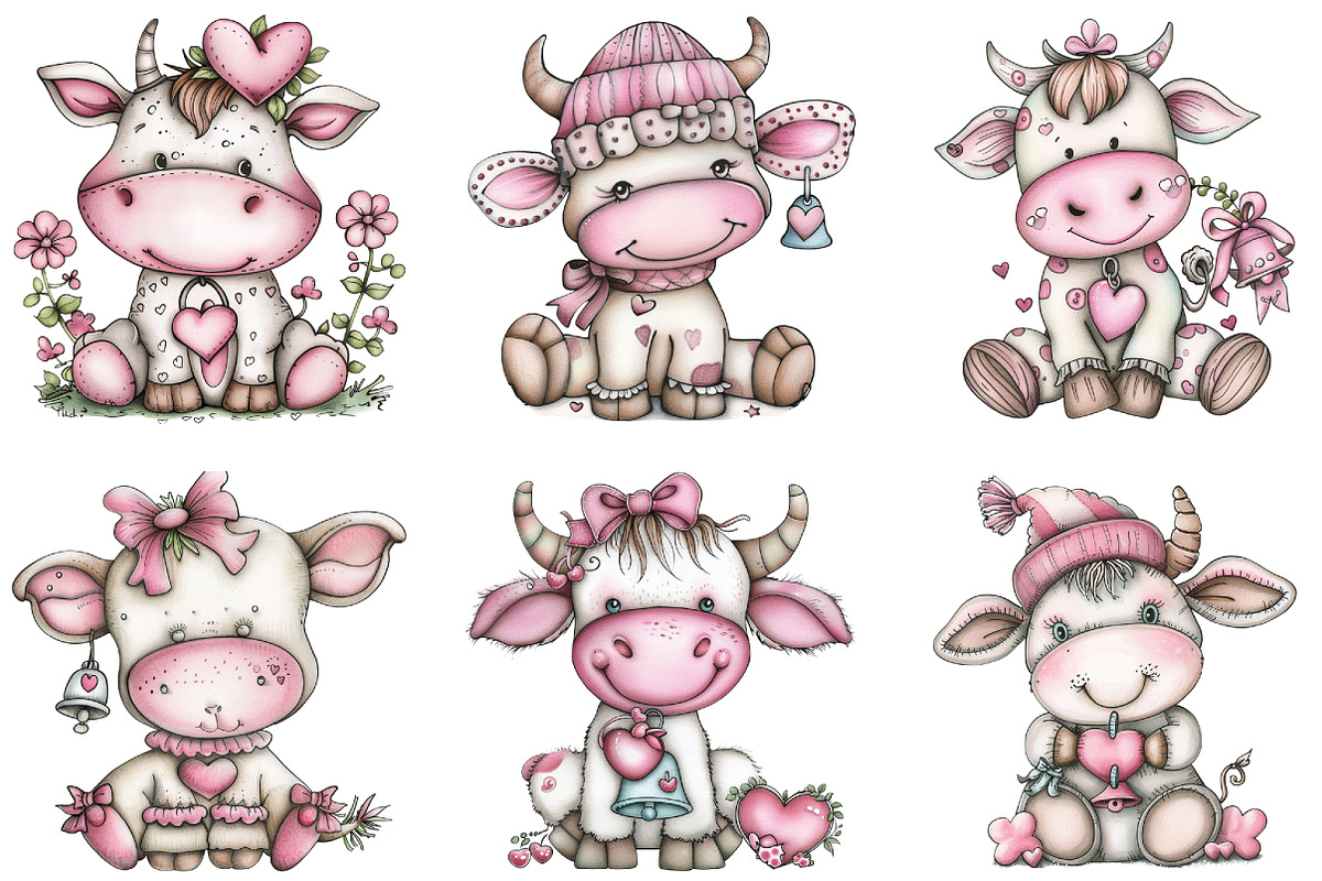 Watercolor Cow Heart clipart, an Illustration by CraftArtStudio (Photo 3 of 5)