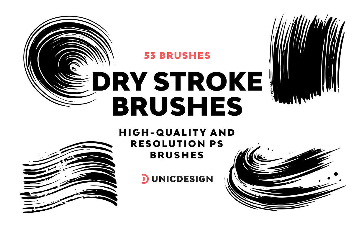53 Dry Stroke Photoshop Brushes, a Brush Add-On by UnicDesign (Photo 1 of 4)