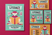 Mid Century Literacy Day Flyer Set, a Flyer Template by Artbox Studio (Thumbnail 1 of 4)