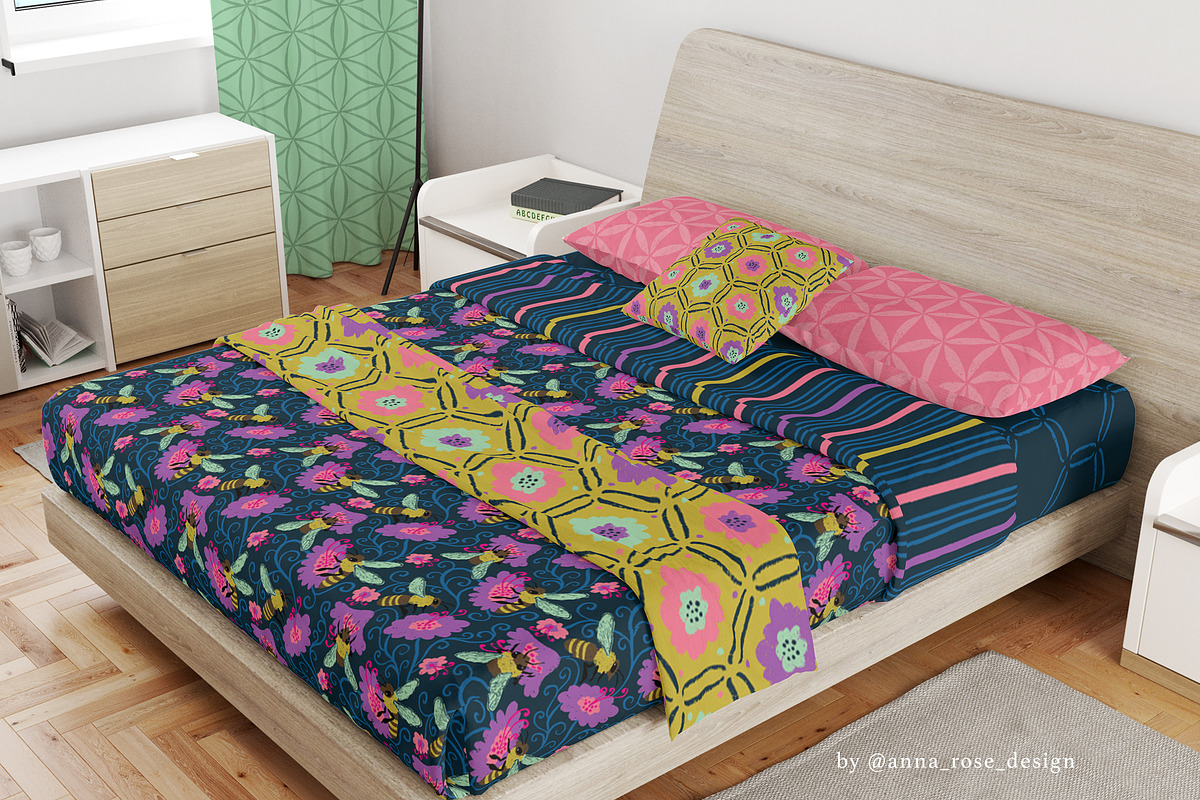 Midnight Hive - Bee Floral Patterns, a Pattern Graphic by Rose Design (Photo 5 of 13)
