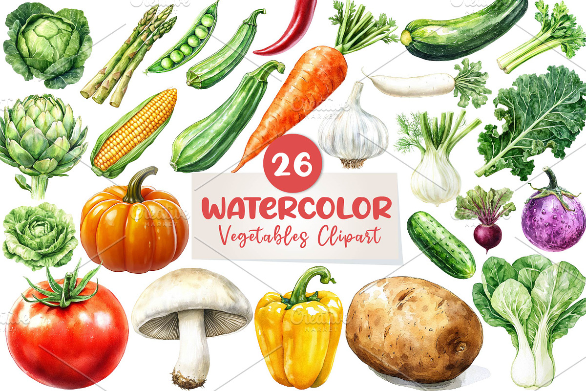 Watercolor Vegetables Clipart, an Illustration by CreationArt (Photo 1 of 5)