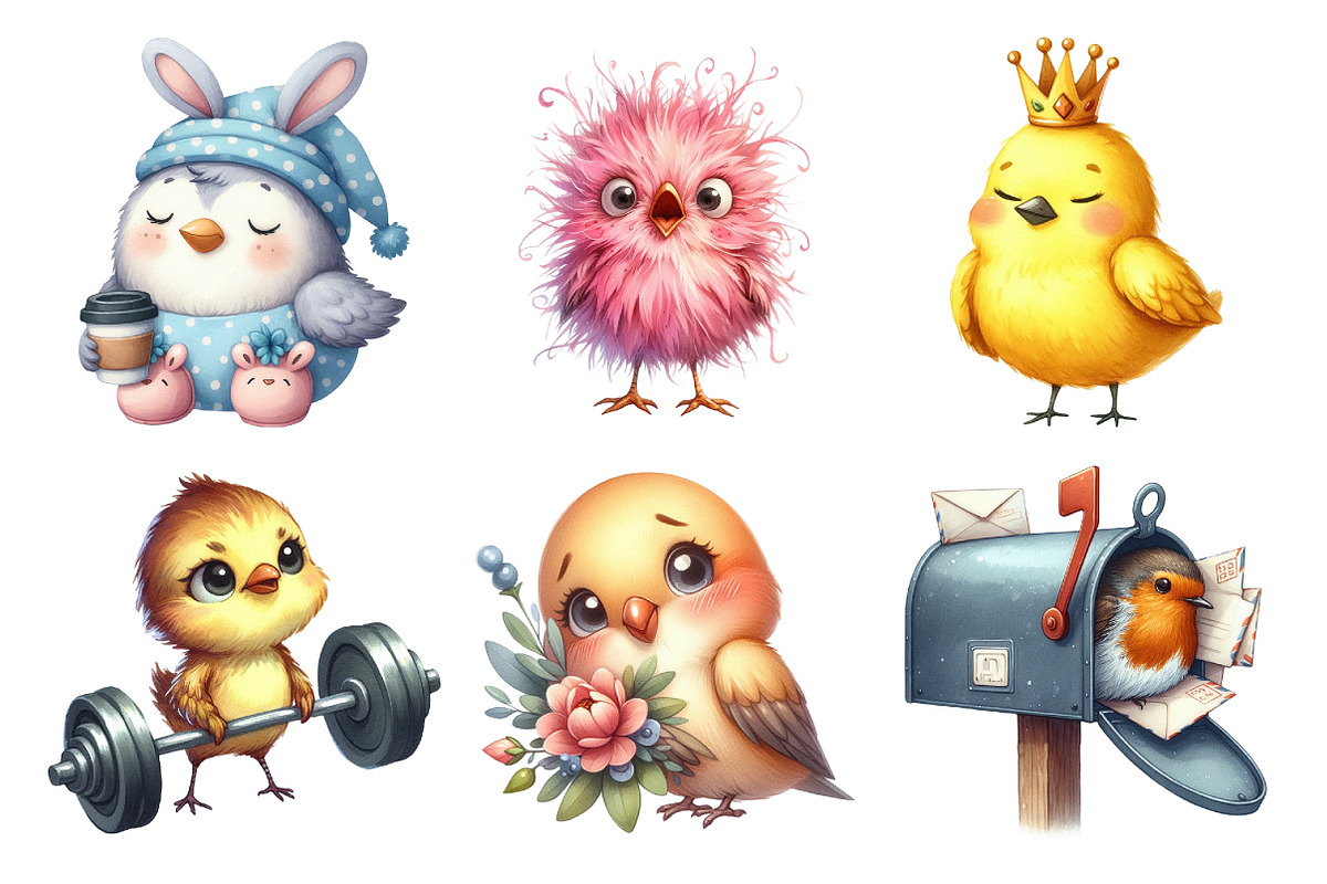 Watercolor Funny Bird Clipart, an Illustration by Daily.Designs (Photo 2 of 4)