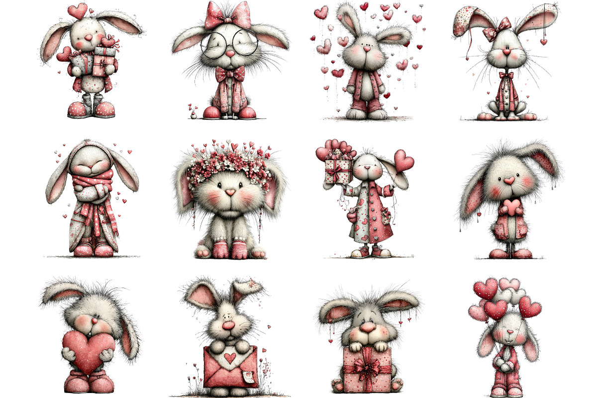 Whimsical Valentine Bunny Clipart, an Illustration by Designking (Photo 3 of 5)