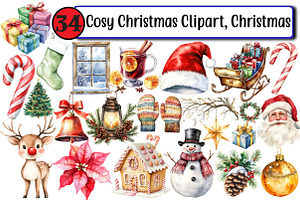 Cosy Christmas Clipart, Christmas, an Illustration by Design Market
