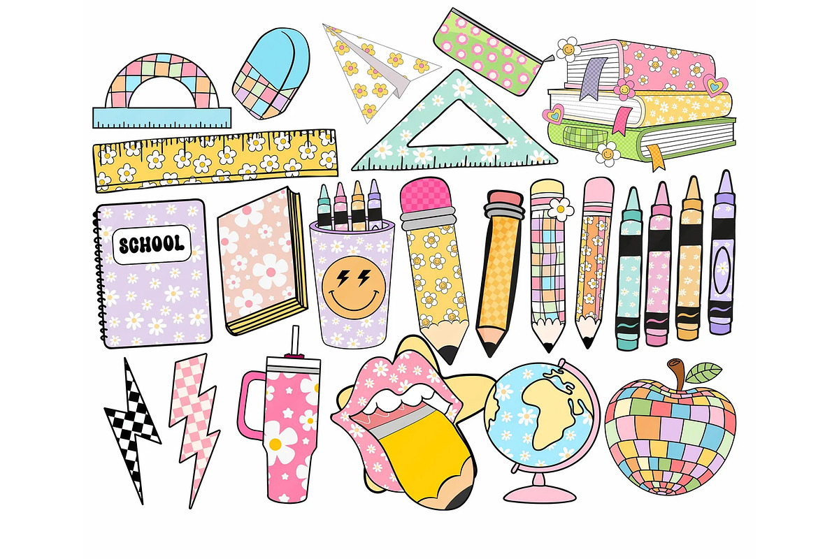 Retro Groovy School Clipart Bundle, a Graphic by RETROVIBZDESIGNS (Photo 3 of 4)