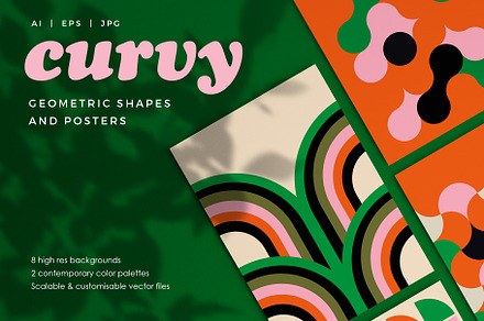 Curvy Abstract Geometric shapes, a Pattern Graphic by Mazarine Silver