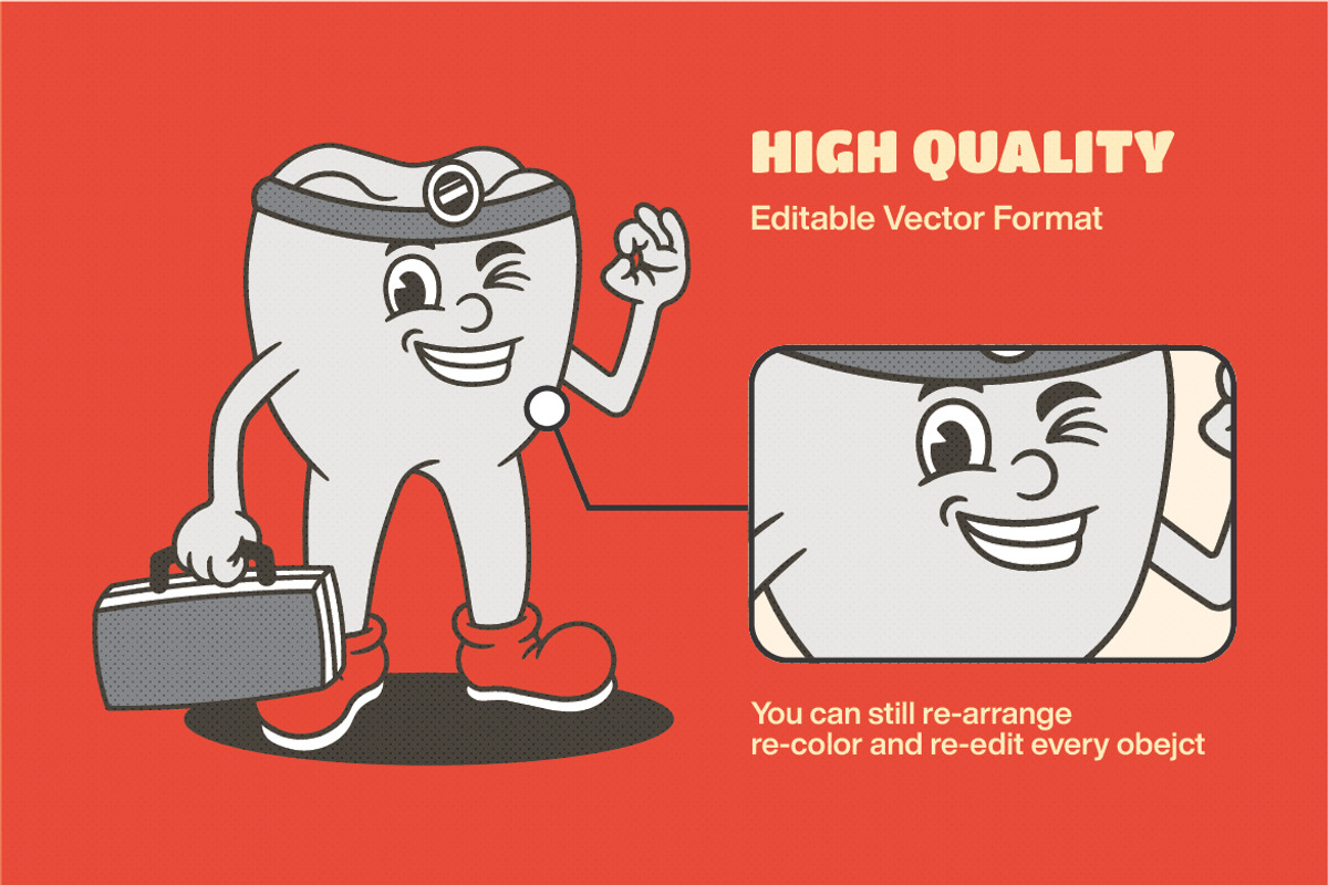 Retro Dental Mascot Illustration, a Healthcare Illustration by Decoconio Design (Photo 5 of 8)