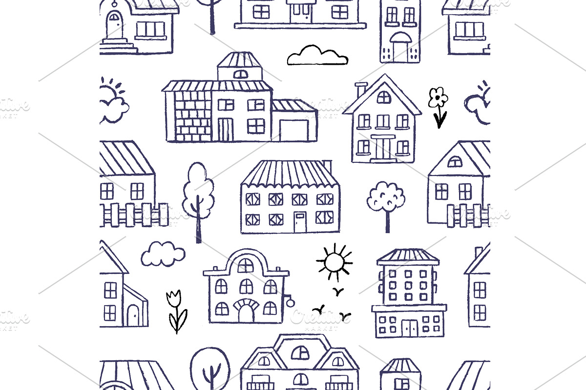 Crayon drawing houses. Sketch pencil, an Object Illustration by Valerie Bodnar