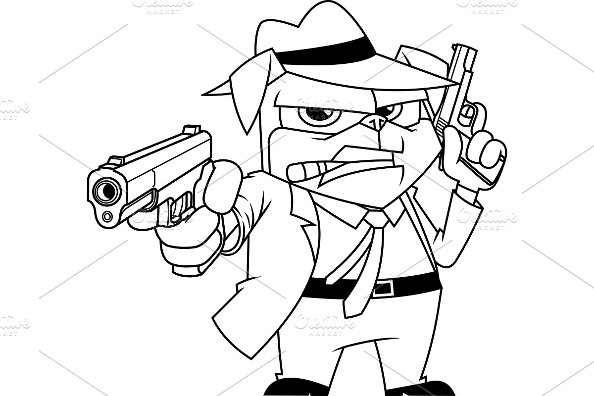 Outlined Funny Mafia Pug, an Illustration by HitToon