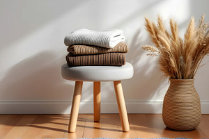 Stacked Sweaters on Stool with Pampa, an Architecture Photo by Stock Shape