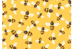 Seamless Pattern Of Honey Bees