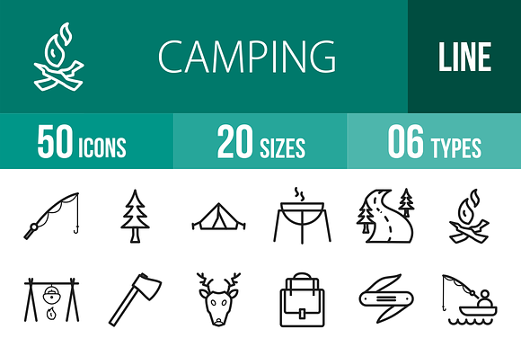 50 Camping Line Icons