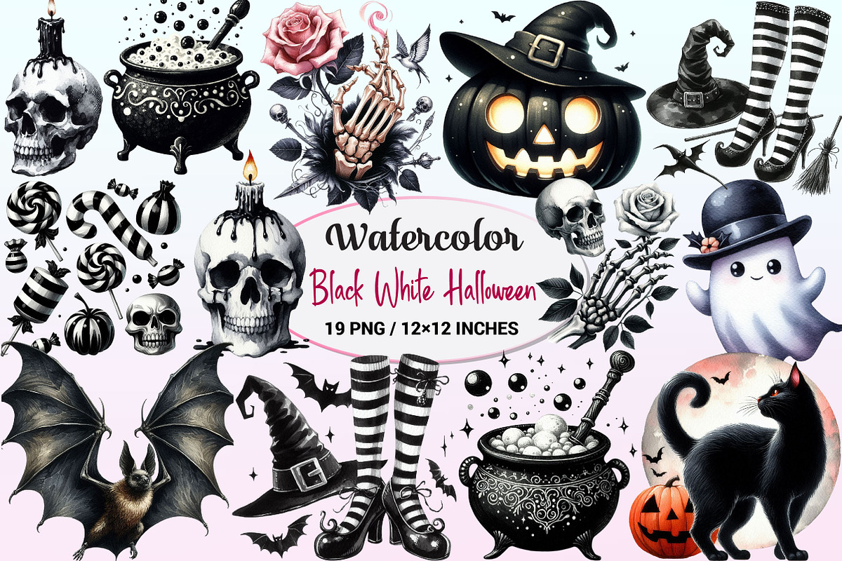 Black White Halloween Clipart, a Graphic by CitraGraphics (Photo 1 of 4)