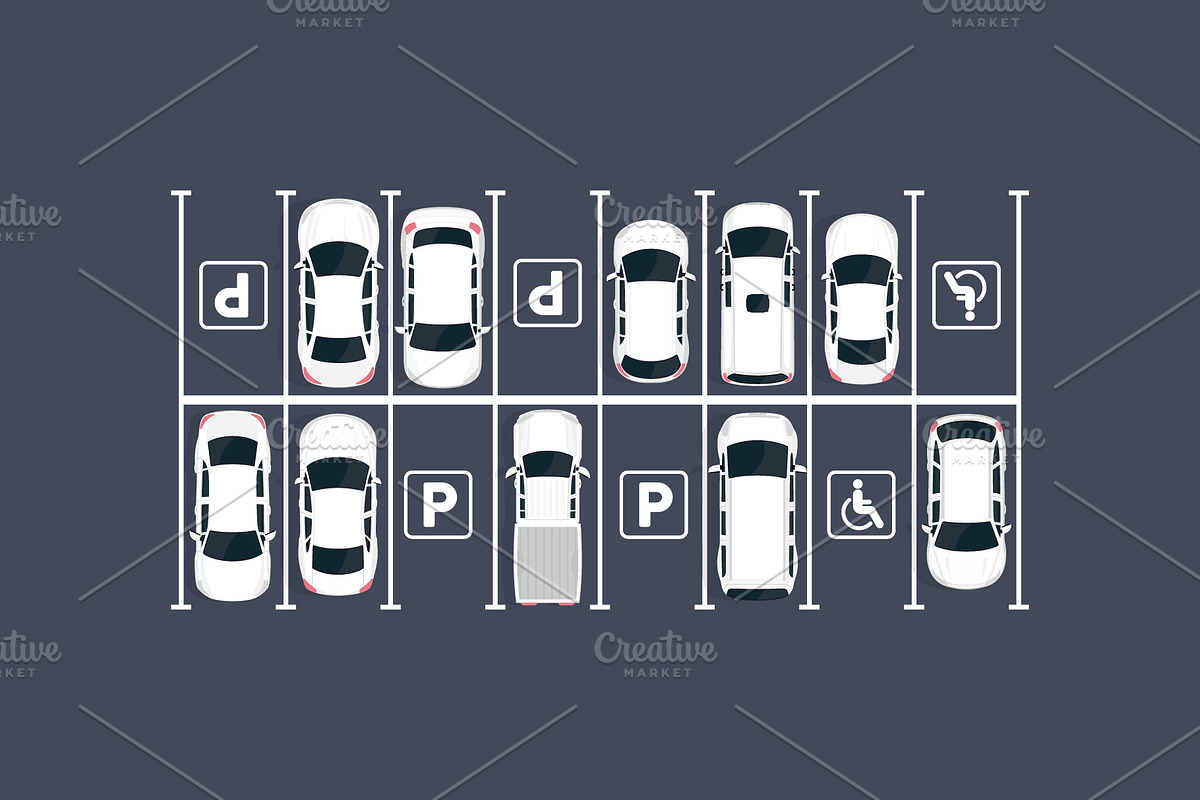 Top view parking lot with cars, a Transportation Illustration by Yayasya (Photo 2 of 3)