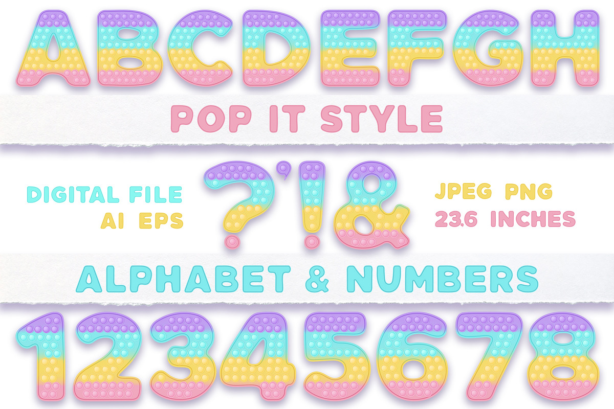 Pop it pastel alphabet & numbers, an Education Illustration by VectoriyA (Photo 1 of 6)