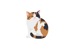 Calico cat sitting playfully while s, an Illustration by designvectx