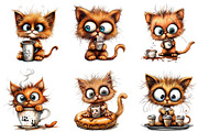Cute Kitten Drinking Coffee Clipart, an Illustration by DreamArtGraphic (Thumbnail 3 of 5)