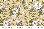 Set Seamless Flowers Dogrose Pattern, a Pattern Graphic by Vintage (Thumbnail 1 of 8)