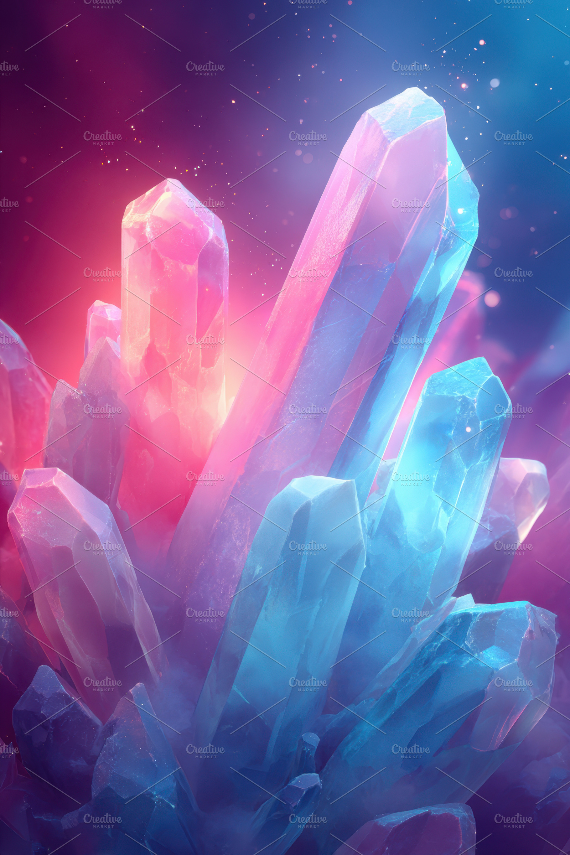 Vibrant crystal cluster under a starry sky, an Abstract Photo by AlyaAnd
