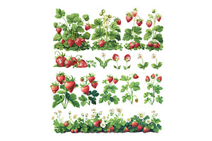 Cartoon strawberry bushes. Garden, a Food Illustration by Stock-Smart-Start
