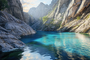 Deep canyon with water river in it, a Photo by AlyaAnd