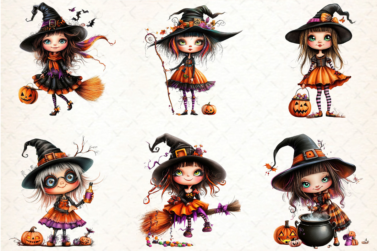 Quirky Halloween Witch Clipart, an Illustration by DreamCafeArt (Photo 4 of 8)